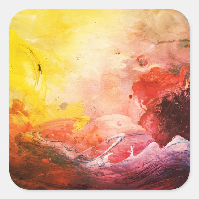 Sticker Carré Abstract Cosmic Universe Painting Fiery Colors (Devant)
