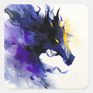 Sticker Carré Abstract Watercolor Black Horse Portrait