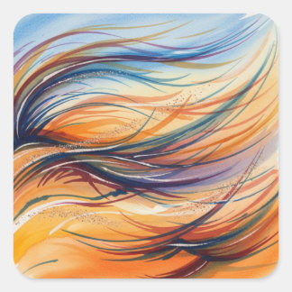 Sticker Carré Abstract Watercolor Waves & Wind