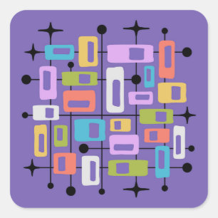 Sticker Carré Abstrait Atomique Rétro Coloré du Milieu du XXe Si