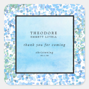 Sticker Carré Abstrait bleu moderne Merci de Christening