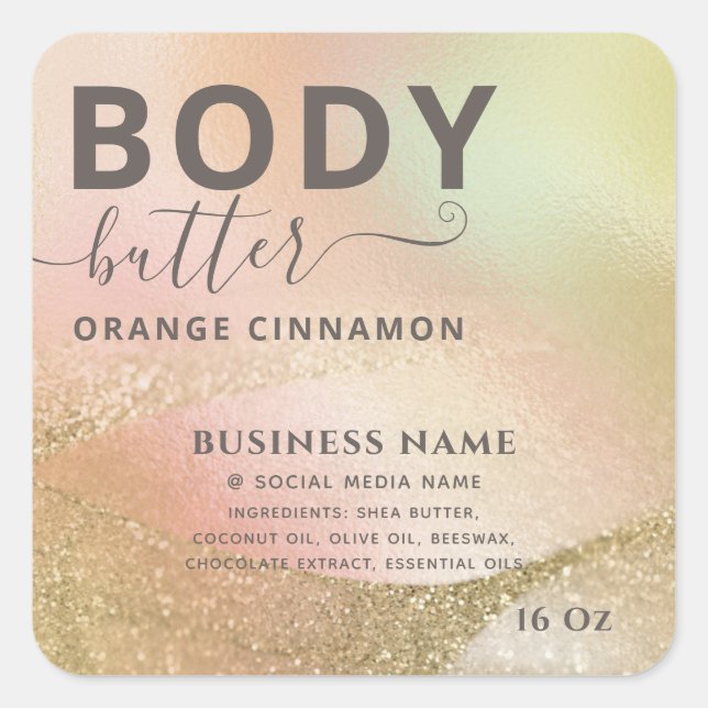 Sticker Carré Abstrait holographique or moderne script produit s (Devant)