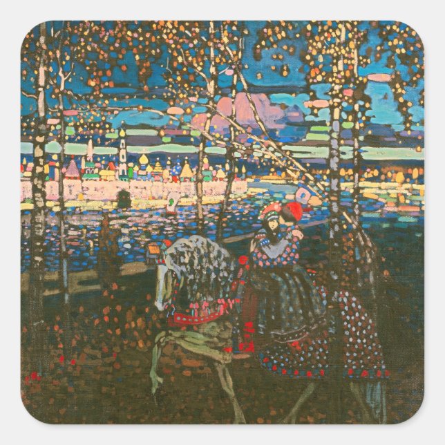 Sticker Carré Abstrait Kandinsky équitation Couple coloré (Devant)