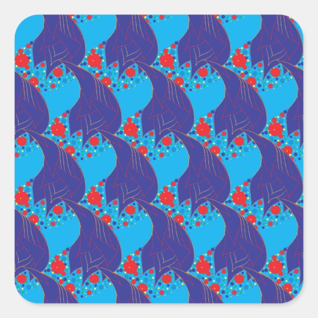 Sticker Carré Abstrait moderne BLUE et rouge Rainbow gouttes mot (Devant)