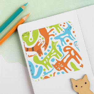 Sticker Carré Abstrait Motif de chat Whimsical moderne animal de
