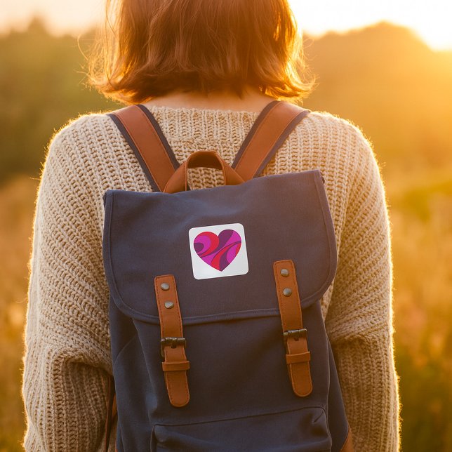 Sticker Carré Abstrait Motif de la rotation du coeur rouge et ro (Créateur téléchargé)
