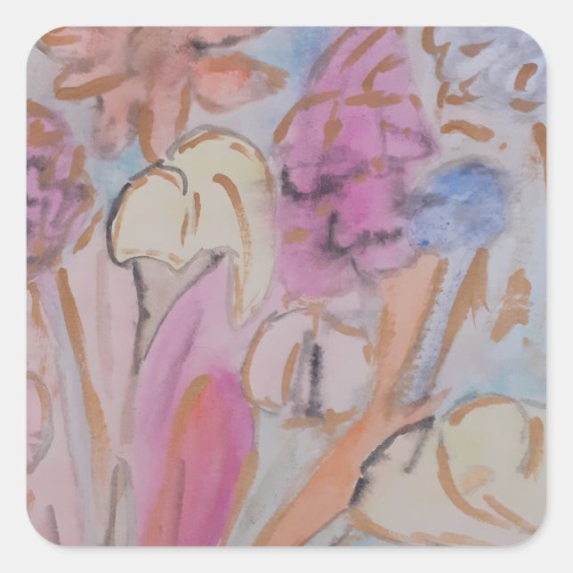 Sticker Carré Abstrait Pastel Floral (Devant)