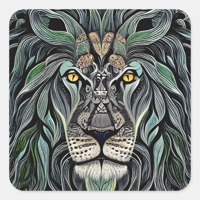 Sticker Carré Abstrait Shabby Chic King Lion (Devant)