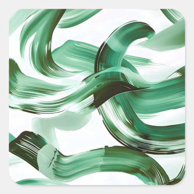 Sticker Carré Abstrait Traits de Pinceau Vert Minimal Moderne (Devant)
