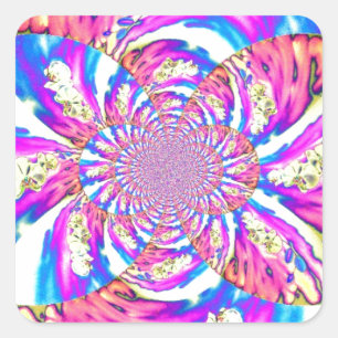 Sticker Carré Abstraite orchidée rose mandala rose rétro