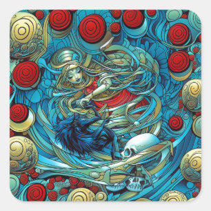 Sticker Carré Abstraite Prêtre Rose Witchy Colorful AI Art