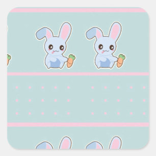 Sticker Carré Accessoires de menthe rose Kawaii Bunny personnali