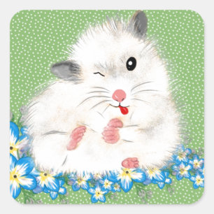 Sticker Carré Accessoires hamster syrien blanc mignon, polka ver