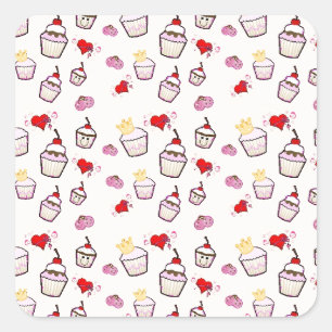 Sticker Carré Accessoires Motifs Kawaii Cupcakes