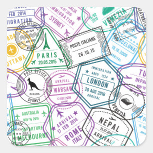 Sticker Carré Accro aux Tampons de Passeport Voyageur Rétro du M