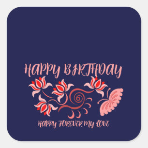 Sticker Carré Accueil d'anniversaire coloré pour maman, papa Sti
