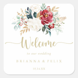Sticker Carré Accueil Mariage Floral Gold Classic