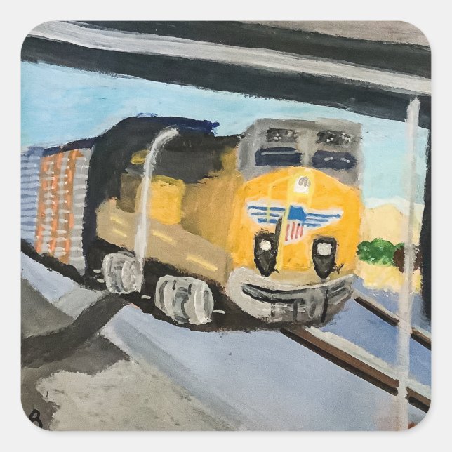 Sticker Carré Acrylic Train Art Print | Scenic Indio CA Desert  (Devant)