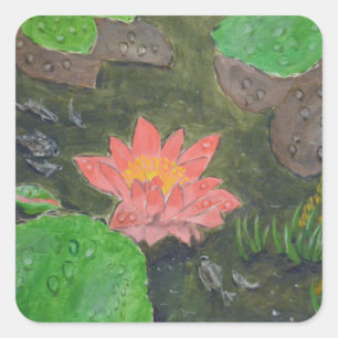 Sticker Carré Acrylique sur toile, fleur de nénuphar rose