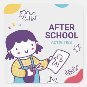 Sticker Carré Activités Après L'École Étiquettes, Retour À L'Éco
