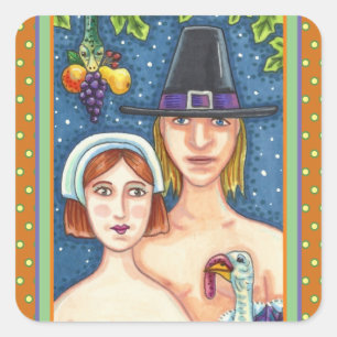 STICKER CARRÉ ADAM & EVE PILGRIMS, BIBLICAL WHIMSY MERCI