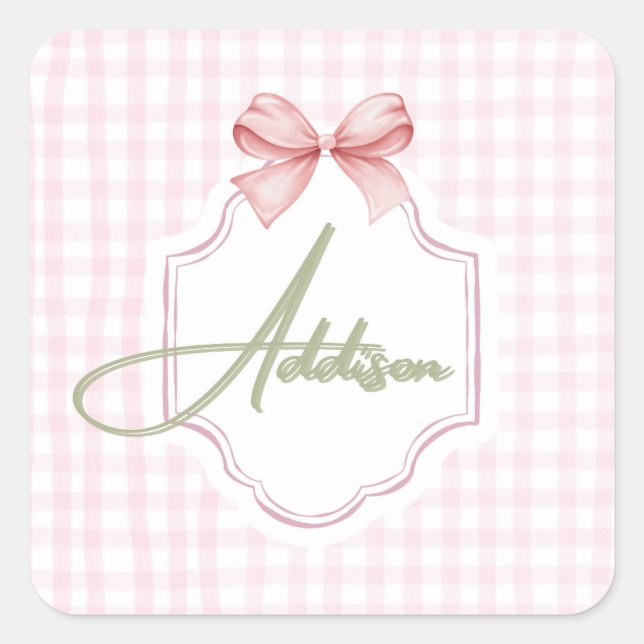 Sticker Carré Addison personnalisé Baby Girl Nursery Bow&En vich (Devant)
