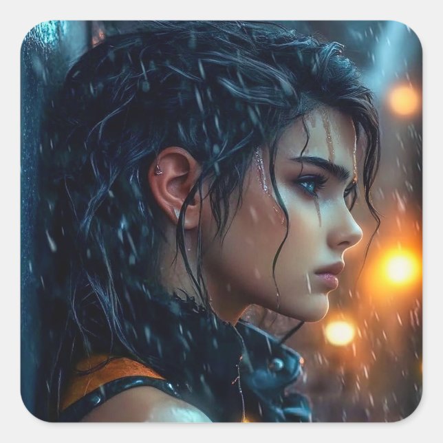 Sticker Carré Ado dans la pluie (Devant)