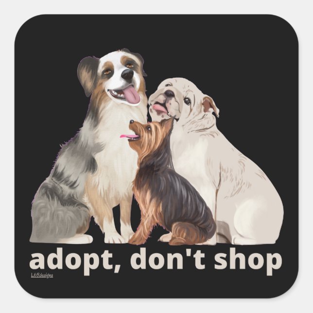 Sticker Carré ADOPTER NE PAS SHOP sauver les animaux secourir le (Devant)