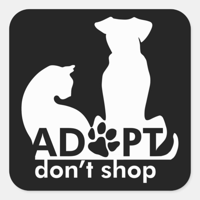 Sticker Carré Adoptez Ne pas Acheter Chien Chat Blanc (Devant)
