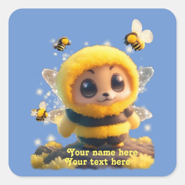 Sticker Carré Adorable Baby Bumble Bee Personnaliser personnalis (Devant)