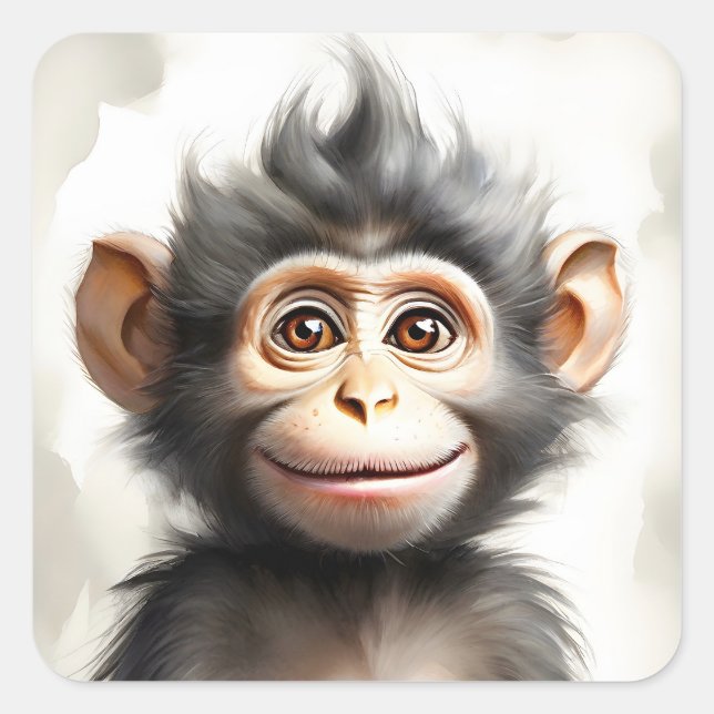 Sticker Carré Adorable Baby Monkey Happy Smiling Portrait (Devant)