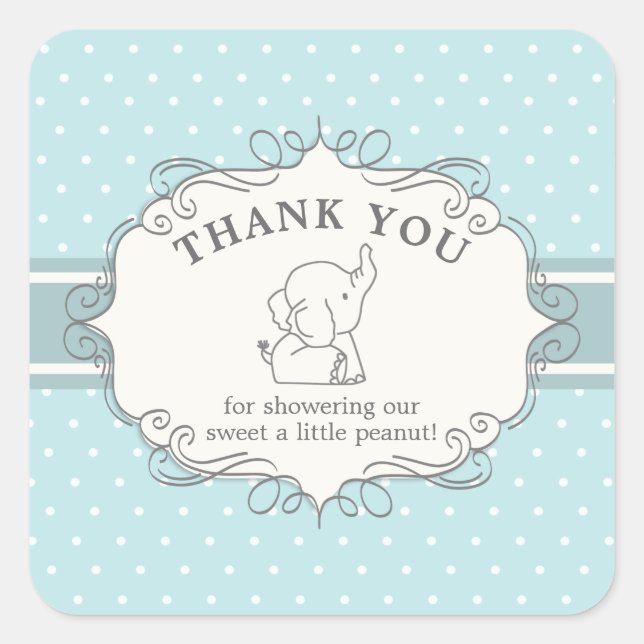Sticker Carré Adorable bébé éléphant | MERCI BABY SHOWER (Devant)