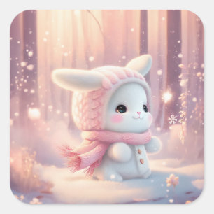 Sticker Carré Adorable Bébé Lapin Rabbit Femmes Filles mignonnes
