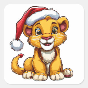 Sticker Carré adorable caricature Lion Cub portant un chapeau de