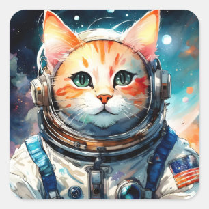 Sticker Carré Adorable Chat d'astronaute américain