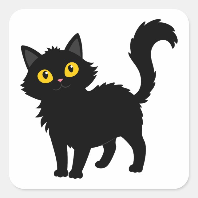 Sticker Carré Adorable chat moelleux noir (Devant)