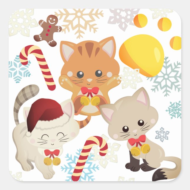 Sticker Carré adorable chatons de Noël (Devant)