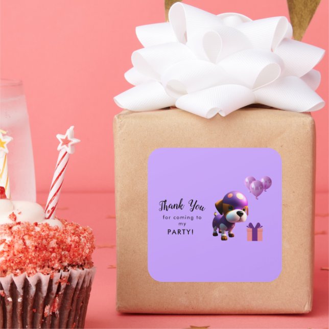 Sticker Carré Adorable Chien mignon Fête d'anniversaire pour enf (Fête)