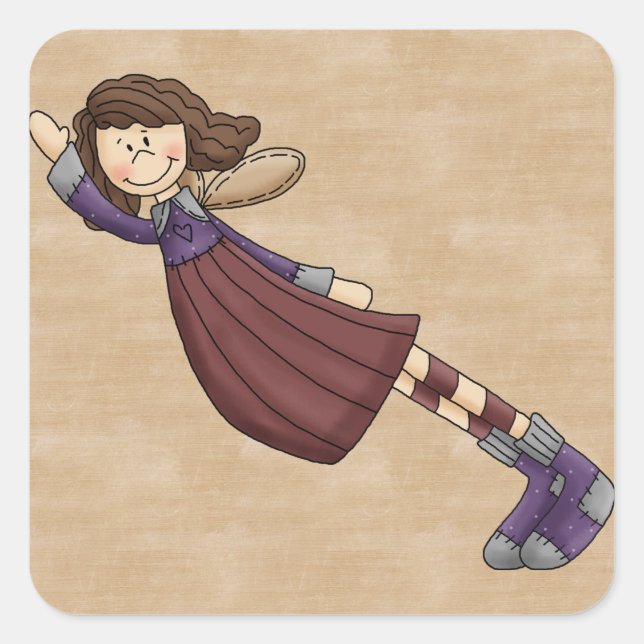 Sticker Carré Adorable Country Folk Art Rag Angel Doll (Devant)