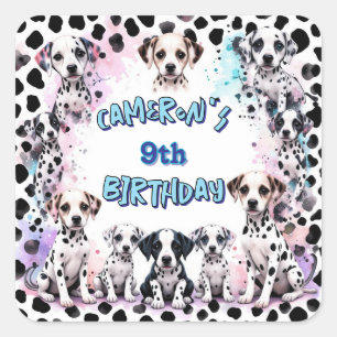Sticker Carré Adorable Dalmatie Chiot Aquarelle Anniversaire