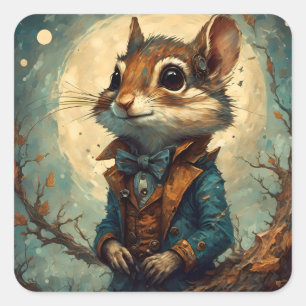 Sticker Carré Adorable écureuil rayé steampunk