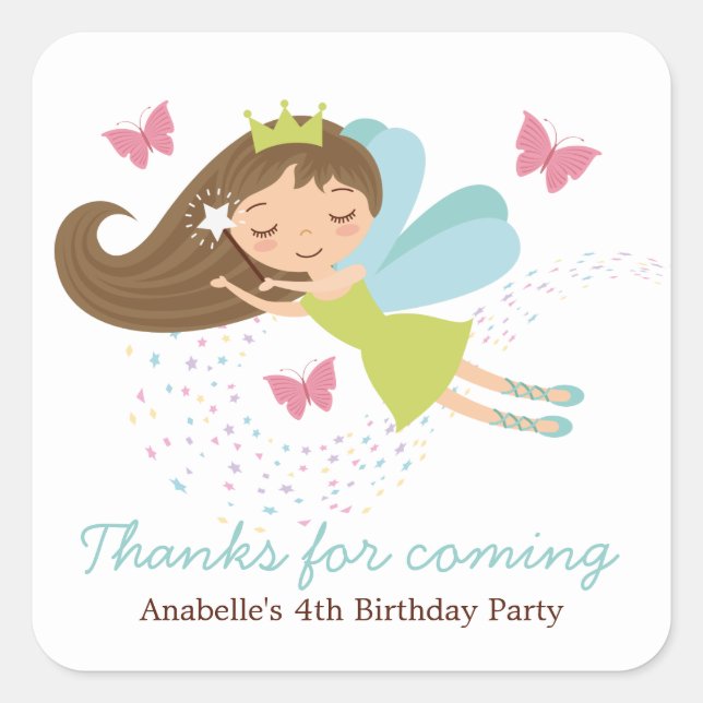 Sticker Carré Adorable Fairy Princess Girls Anniversaire (Devant)