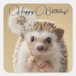 Sticker Carré Adorable Hérisson tenant un Dandelion