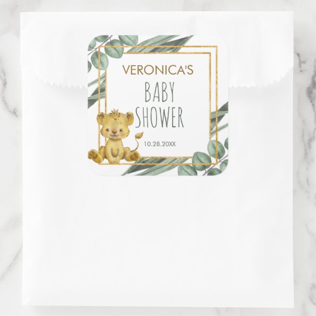 Sticker Carré Adorable Jungle Safari Baby shower Lion (Sac)