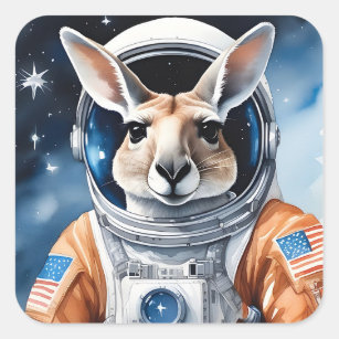 Sticker Carré Adorable Kangourou en costume astronaute dans l'es