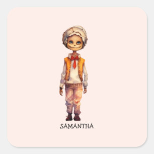 Sticker Carré Adorable Kid Zombie - Jolie Halloween