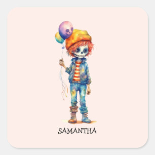 Sticker Carré Adorable Kid Zombie - Jolie Halloween (2)