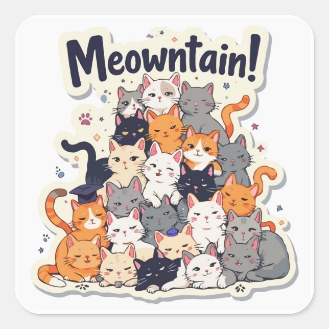 Sticker Carré Adorable 'Meowntain' Funny Cat Stack (Devant)