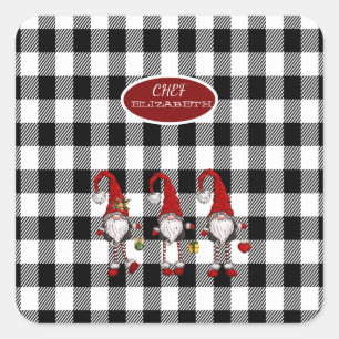 Sticker Carré Adorable Mignonne Gnomes Buffalo Plaid