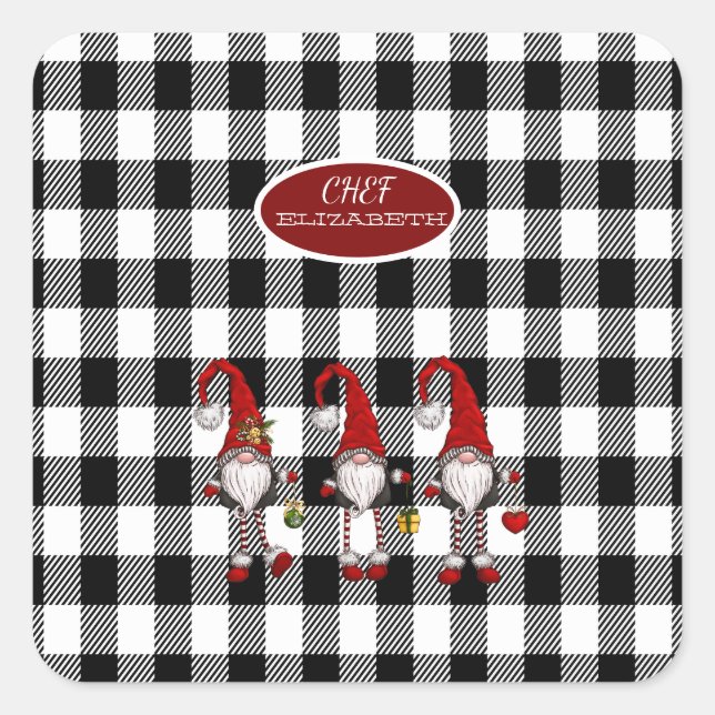 Sticker Carré Adorable Mignonne Gnomes Buffalo Plaid (Devant)